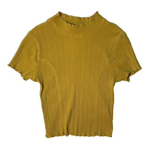 Wild Fable Mustard Yellow Lettuce Trim Stretchy Crop Top Size Small Juniors Y2K - Picture 1 of 4